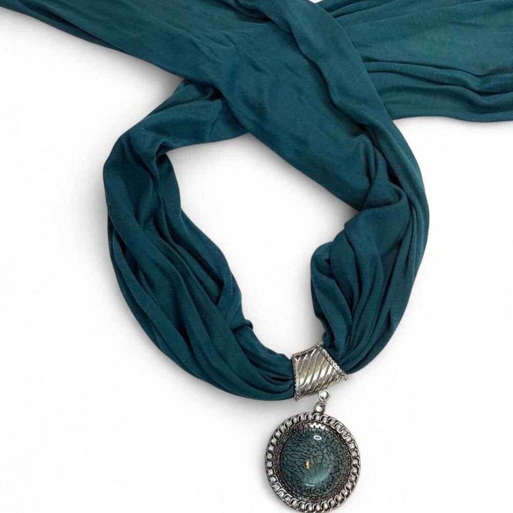 Women's Turquoise Blue Green Wrap Scarf w/ Silver Charm